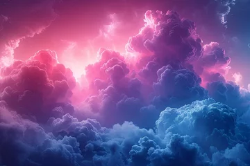 Foto op Aluminium a colorful cloud and blue sky wallpaper on a blue background, in the style of dark pink and dark azure, nostalgic illustration, painting, colorful pixel-art, traditional ink painting, detailed dreamsc © Skiffcha