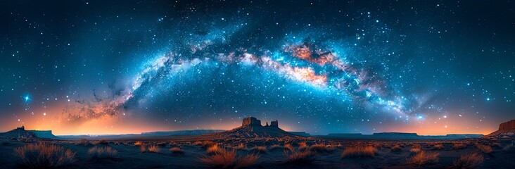 a night view over mountain range and stars, in the style of panoramic scale, romantic landscapes, gauzy atmospheric landscapes. Generative AI - obrazy, fototapety, plakaty