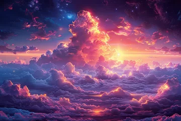 Abwaschbare Fototapete Kürzen a painting of clouds in the sky, in the style of colorful fantasy, hyper-detailed. Generative AI