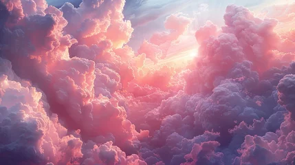 Papier Peint photo autocollant Rose  a painting of clouds over a blue background, in the style of colorful fantasy, pink and azure, detailed dreamscapes, vibrant illustrations, high-angle. Generative AI