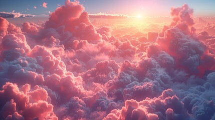 blue sky above clouds, in the style of photorealistic fantasies, light magenta, chromatic landscape, hyper-detailed. Generative AI