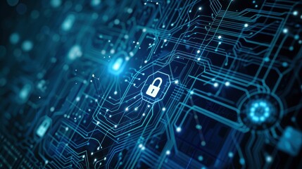 Fototapeta premium Safety concept, Padlock on circuit board digital background, cyber security, security concept