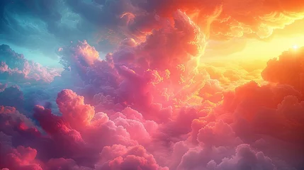 Zelfklevend Fotobehang cloud wallpaper angels cloud angel background rainbow skies, in the style of cosmic landscape, photorealistic painting, aerial view. Generative AI © Skiffcha