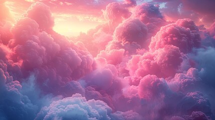 pink sky above clouds, in the style of photorealistic fantasies, light magenta, chromatic landscape, hyper-detailed. Generative AI