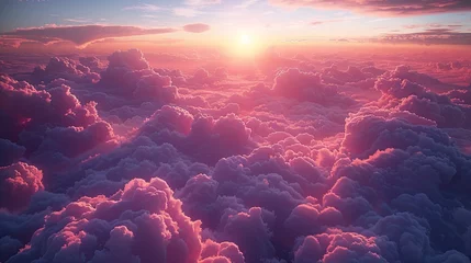 Tuinposter pink sky above clouds, in the style of photorealistic fantasies, light magenta, chromatic landscape, hyper-detailed. Generative AI © Skiffcha