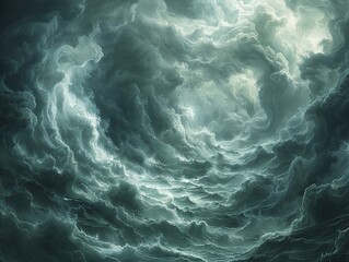 dark and scary clouds, in the style of photorealistic representation, high-angle, lightbox, aerial view, light gray, dreamscapes, highly detailed environments. Generative AI