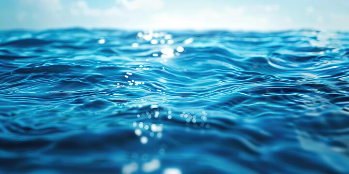 Sapphire Seas Macro Background. A serene close-up of deep blue ocean waters, with gentle waves and distant horizons, inviting the viewer to embark on a tranquil journey