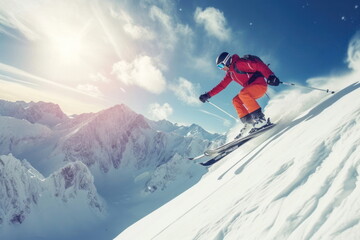 Naklejka na ściany i meble skier jumping in the snow mountains, sport