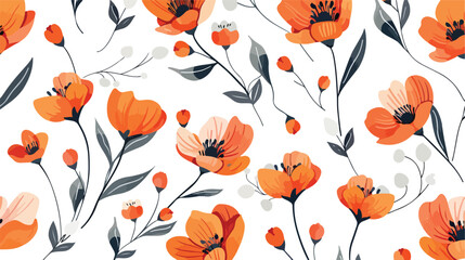 Floral cartoon pattern cute orange seamless flowers