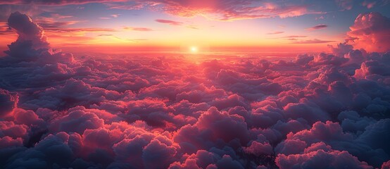 sunrise over clouds on twitch, in the style of photorealistic landscapes, photo-realistic landscapes, high-angle, realistic scenery, soft color fields. Generative AI