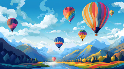A vector illustration of a colorful hot air balloon festival.