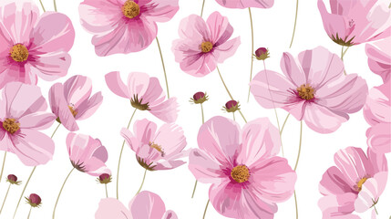 Fototapeta na wymiar Floral cartoon seamless pattern pink flowers bloomin