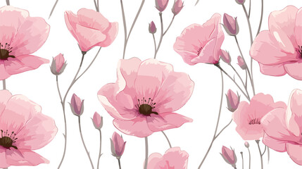 Floral cartoon seamless pattern pink flowers bloomin