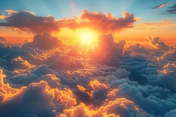 time lapse of sunrise over a sky and clouds, in the style of color photography pioneer, photo-realistic landscapes, god rays, orange and azure. Generative Ai - obrazy, fototapety, plakaty