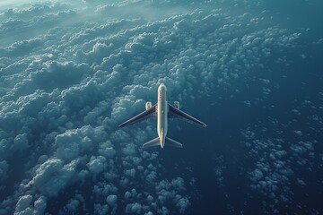 Fototapeta premium a jet plane flying in the sky, in the style of sunprint, white and azure. Generative AI
