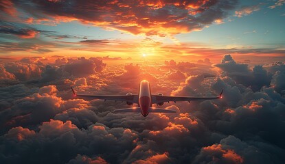 wing gliding through the clouds at sunrise in the sky, in the style of travel, multiple filter effect, photo-realistic landscapes, modern, light sky-blue and light silver. generative AI - obrazy, fototapety, plakaty