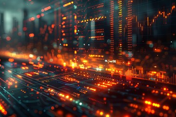 Fototapeta premium an image showing stock chart graphs and lines, in the style of uhd image, luminous scenes. Generative AI