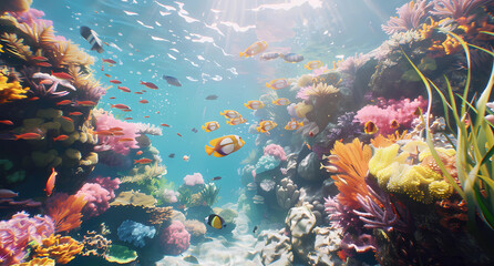 colorful corals and colorful fishes