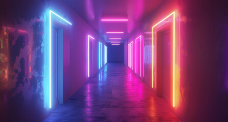 colorful neon lighting in hallway