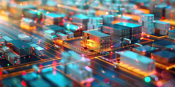Supply chain logistics background. Diagram showing the flow of goods from production to distribution. Supply chain management concept