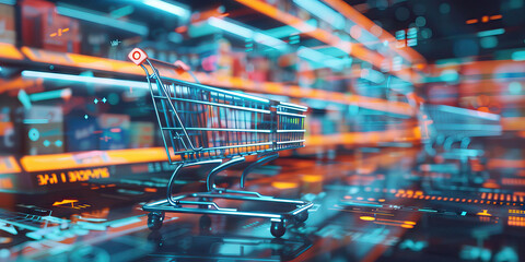 E-commerce market trends background. Data visualization of online retail sales, consumer behavior, and market competition. E-commerce evolution concept.
