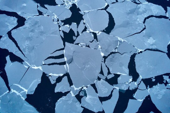 Aerial shot, patterns of polar circle sea ice