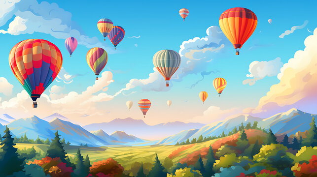 A vector image of a colorful hot air balloon festival.