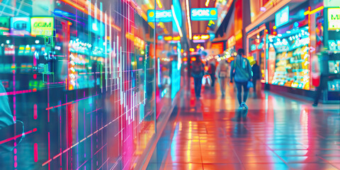 Retail sales performance background. Graph depicting sales trends in retail stores and online marketplaces. Retail industry analysis concept