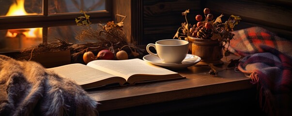 In the cozy stack of wool sweaters and books, are gloves, a cocoa-filled mug, and a peaceful breakfast. Hygge.