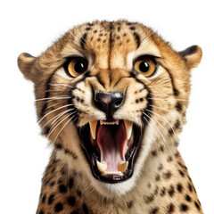 Cheetah's startled facial expressionisolated on transparent background, element remove background, element for design - animal, wildlife, animal themes