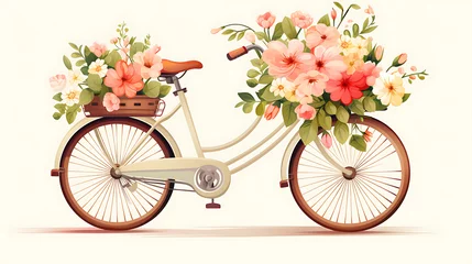Plexiglas foto achterwand A vector image of a retro bicycle with a basket of flowers. © Tayyab