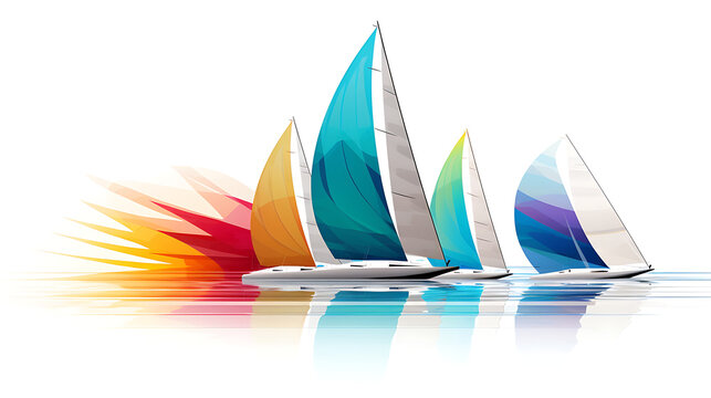 A vector image of a sailing regatta with colorful sails.
