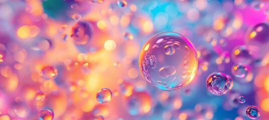 Dreamlike Bubbles Floating in a Vibrant, Colorful Haze. Ethereal Beauty Captured in a Mesmerizing Abstract Scene.