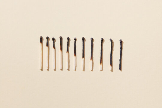 Matches of various degrees of burned out.