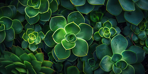 Macro close-up of green succulent plant leaves texture. Botanical background with tropical foliage. Nature concept - obrazy, fototapety, plakaty