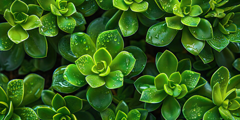 Macro close-up of green succulent plant leaves texture. Botanical background with tropical foliage. Nature concept