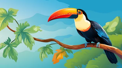 Poster A vector image of a toucan perched on a branch. © Tayyab