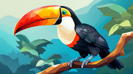 A vector image of a toucan perched on a branch.