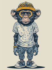 Monkey illustration, animal caricature, vector illustration