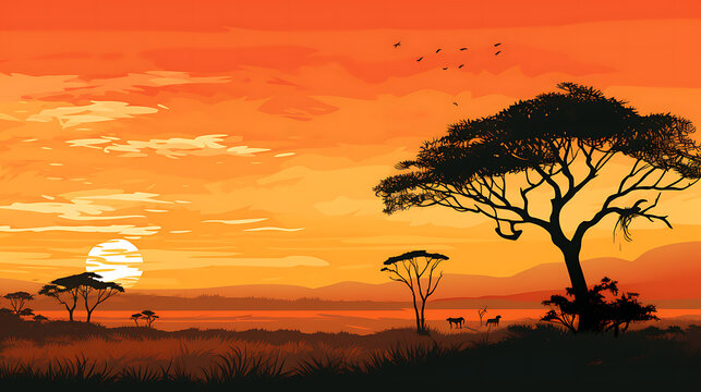 A vector image of a traditional African savannah.