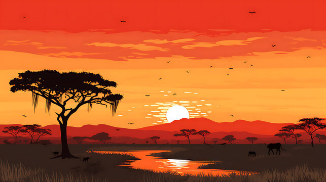 A vector image of a traditional African savannah.