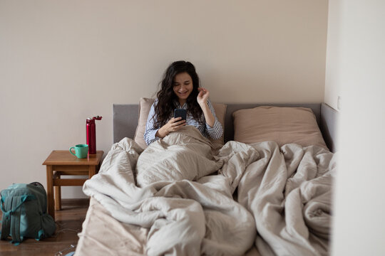 cheerful girl on the phone