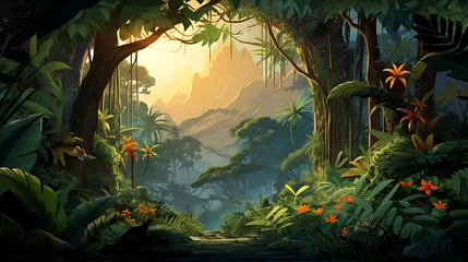 Foto auf Alu-Dibond A vector image of a tropical rainforest scene. © Tayyab