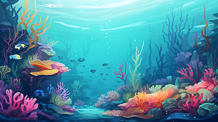 A vector image of a vibrant coral reef underwater.