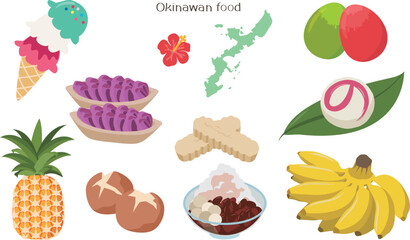 沖縄のいろいろなスィーツのイラストセット