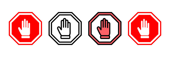 Stop icon vector illustration. stop road sign. hand stop sign and symbol. Do not enter stop red sign with hand