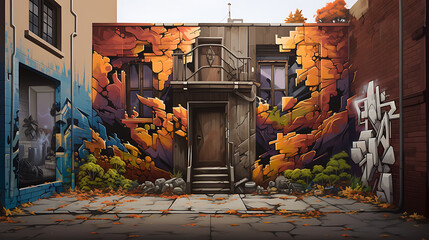 A vector representation of a hidden street art installation in an urban alley.
