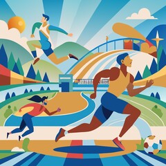 athletics, background of bright abstract shapes