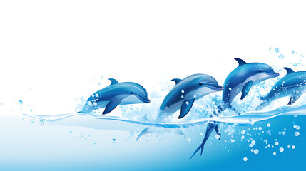 A vector representation of a pod of dolphins swimming. - obrazy, fototapety, plakaty