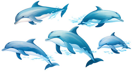A vector representation of a pod of dolphins swimming. - obrazy, fototapety, plakaty